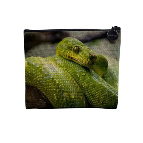 Tasche aus Leinen – Kollektion Plus Schöne Fotos Reptilien Schlange Aligator Krokodil Chamäleon Australien Amazonie Boa – Kosmetiktasche aus Leinen – Kulturbeutel – Geldbörse, Python, 15 x 10 cm, von Fabulous