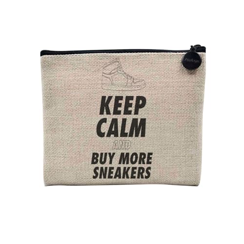 Tasche aus Leinen – Kollektion Sneaker Kultur Sneakerhead Kollektion Shoes Hobby Kicks Schuhe Marke Addict – Kosmetiktasche aus Leinen in Leinenoptik – Kulturbeutel – Geldbörse, Keep Calm, 15 x 10 cm, von Fabulous