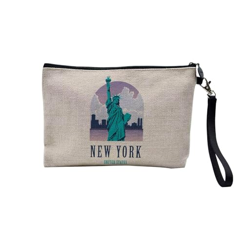 Tasche aus Leinen – New York United States Illustration USA Freiheitsstatue – Kosmetiktasche aus Leinen in Leinenoptik – Geldbörse – 15 x 10 cm, leinen, 23.5 x 15 cm, Kosmetiktasche von Fabulous