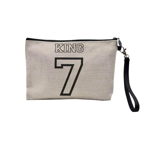 Tasche aus Leinen – Nummer Trikot King 7 Sport Fußball Basketball – Kosmetiktasche aus Leinen in Leinenoptik – Münzfach – 15 x 10 cm, leinen, 23.5 x 15 cm, Kosmetiktasche von Fabulous