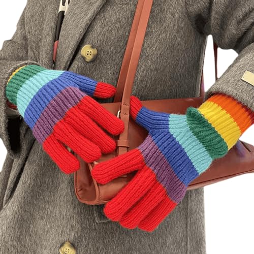 FackLOxc Winter Stricken Handschuhe Paar Regenbogen Farbe Gestreiften Volle Finger Handschuhe Verdicken Outdoor Radfahren Skifahren Handschuhe Warm Halten von FackLOxc