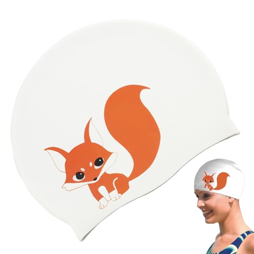 Silikon-Bademütze, Bademütze für Damen - Cartoon-Silikon-Badehüte für Erwachsene mit Fuchs-Aufdruck,Duschhut, wasserdicht, rutschfest, Pool-Zubehör für langes, kurzes Haar, Schwimmen unter der Dusche Silikon-Bademütze, Bademütze für Damen - Cartoon-Silikon-Badehüte für Erwachsene mit Fuchs-Aufdruck,Duschhut, wasserdicht, rutschfest, Pool-Zubehör für langes, kurzes Haar, Schwimmen unter der Dusche von Facynde