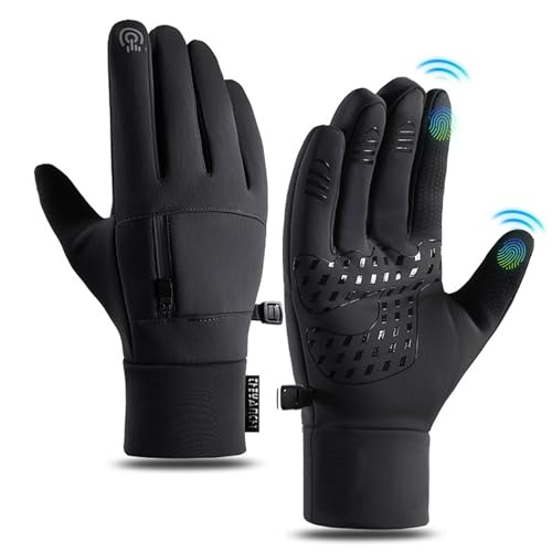 Fadcaer Warme Winterhandschuhe Winddicht Wasserdicht Touchscreen Handschuhe Anti-Rutsch Fahrradhandschuhe Herren Damen Thermo Liner Handschuhe mit Reißverschlusstasche für Laufen Gehen Fahren von Fadcaer