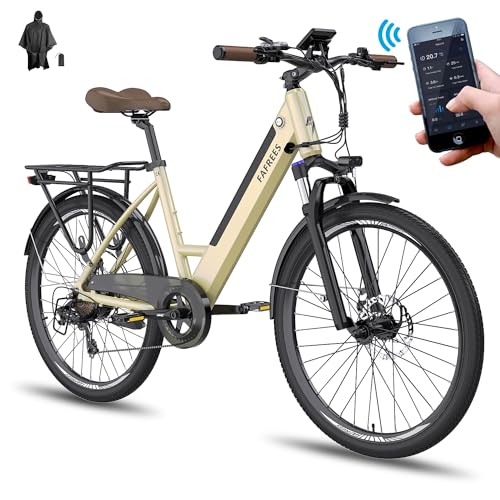 Fafrees E Bike, 26 Zoll Elektrofahrrad für Herren/Damen Bis 25 km/h mit 36V 14.5AH Abnehmbarem Akku 250W Motor, Citybike Mountainbike mit Shimano 7S Gängen App Steuerung, F26 Pro Titanium Gold von Fafrees