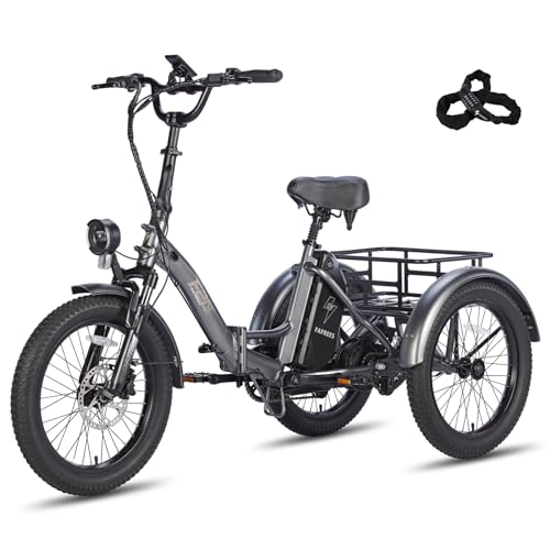 Fafrees E Bike Dreirad für Erwachsene 48V 18.2Ah Akku, Ebike Klapprad Lastenfahrrad 20"*3.0 Zoll, EBike 3 Rad 65N.m 25km/h, Dreirad für senioren Reichweite bis zu 55-110Km, F20 Mate (Grau) von Fafrees