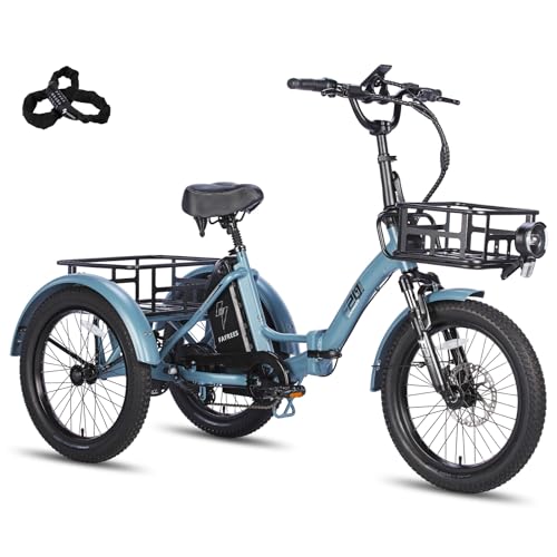 Fafrees Elektro Dreirad 20"*3.0 Zoll, F20 Mate e-Bike Dreirad klapprad, Lastendreirad 48V 18.2Ah Akku, e Bike 3 Rad 65N.m 25km/h, Reichweite bis zu 55-110Km, Belastung 150KG (Blau) von Fafrees