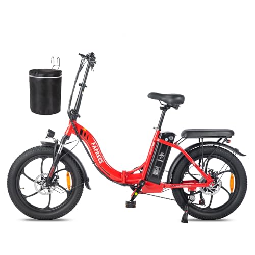 Fafrees F20, ebike klapprad 20 * 3.0 Zoll, Elektrofahrrad 36V 16Ah Akku, City e Bike Herren 250W Fatbike Damen 25km/h, E-Fahrrad Klappbares, Rot von Fafrees