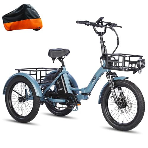 Fafrees F20 Mate E Bike Dreirad 48V Klapprad [ Offiziell ] 873,6WH 20 Zoll Damen Herren Mountainbike E-Bike, Elektrofahrrad 180kg Erwachsene (Vordere Lastenkorb+kleine hintere Lastenkorb, Blau) von Fafrees