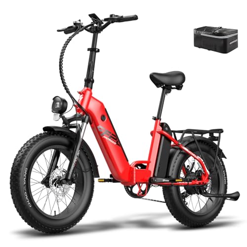 Fafrees FF20 Polar E Bike Klapprad 20 Zoll, Elektrofahrrad 4.0 Fat Tire E-Fahrrad, Fatbike Doppelbatterie 10.4Ah*2, Max.Reichweite bis zu 95-160km, Mountain ebike Herren Damen (Rot) von Fafrees