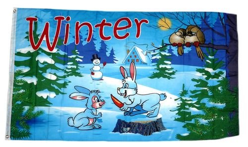 Fahne/Flagge Winter Hasen 90 x 150 cm von FahnenMax