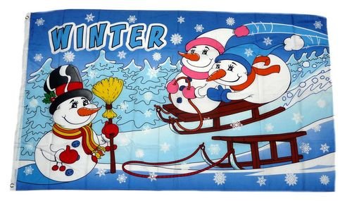 Fahne/Flagge Winter Schneemann Schlitten 90 x 150 cm von FahnenMax