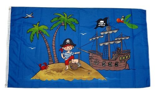 FahnenMax® Flagge/Fahne Piratenschiff Schatzinsel 90 x 150 cm von FahnenMax