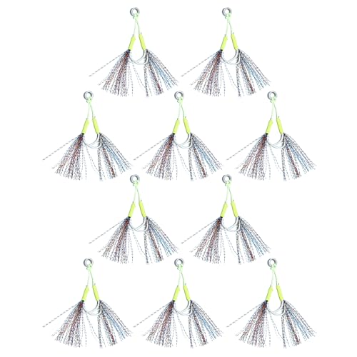 10Pack High Carbon Stahl Doppel Jigging Assist Haken Salzwasser Angeln Haken Ersatz Haken Vertikale Jigs Köder Haken Set von Fahoujs