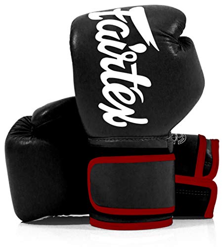 Fairtex BGV14 Muay Thai für Profiboxer & Trainer | Mexikanischer Stil für Schlagkräftige | MMA Handschuhe für Kampfsport | Leichte & stoßdämpfende Boxhandschuhe(16oz-Schwarz mit roter Trim) von Fairtex