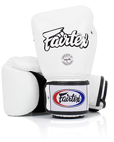 Fairtex BGV1BR Muay Thai Boxhandschuhe Atmungsaktiv für Männer, Frauen, Kinder | MMA, Kickboxen, Fitnessstudio, Training | Hochwertige, leichte & stoßdämpfende Boxhandschuhe(14oz-Weiß) von Fairtex