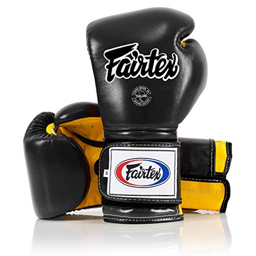 Fairtex BGV9 Muay Thai für Profiboxer & Trainer | Mexikanischer Stil für Schlagkräftige | MMA Handschuhe für Kampfsport | Leichte & stoßdämpfende Boxhandschuhe(16oz-Schwarz/Gelb/BLK -Rohrleitungen) von Fairtex