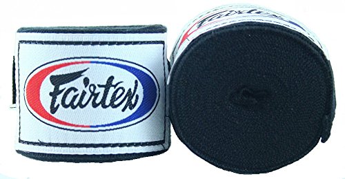 Fairtex Elastic Cotton Handwraps HW2 Hand Wraps Color Black Bleach Blue Red White Pink Purple Thaialnd used in Muay Thai, Boxing, Kickboxing, MMA (HW2, Black) von Fairtex