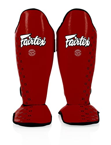 Fairtex SP5 Muay Thai Schienbeinschoner für Männer, Frauen, Kinder | Hochwertig, leicht & langlebig | Erweiterter Schutz gegen Schienbeinschmerzen beim Training oder Sparring(Large-Rot) von Fairtex