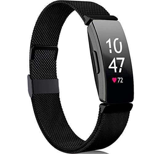 Faliogo Kompatibel mit Fitbit Inspire Armband/Fitbit Inspire 2 Armband/Fitbit Inspire HR Armband, Metall Edelstahl Ersatzarmband mit Magnetverschluss Kompatibel mit Ace 2, Damen Klein, Schwarz von Faliogo