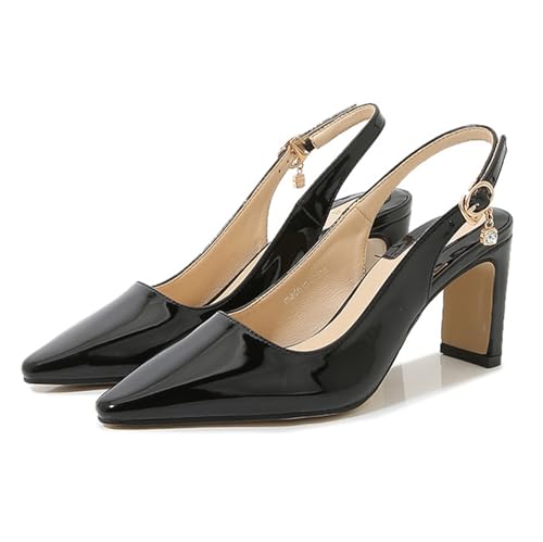 FamMe Damen-Slingback-Pumps, geschlossen, spitzer Zehenbereich, klobiger Absatz, mittlerer Blockabsatz, zum Hineinschlüpfen, für Hochzeit, Arbeit, Büro, Kleid, Pumps, Schuhe,Schwarz,42 FamMe Damen-Slingback-Pumps, geschlossen, spitzer Zehenbereich, klobiger Absatz, mittlerer Blockabsatz, zum Hineinschlüpfen, für Hochzeit, Arbeit, Büro, Kleid, Pumps, Schuhe,Schwarz,42 von FamMe