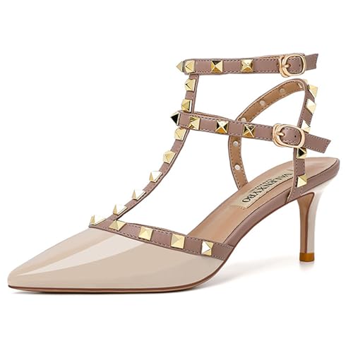 FamMe Damen-Slingback-Pumps aus Lackleder mit spitzer Zehenpartie, Stiletto-High-Heel-Sandalen mit Nieten, T-Riemen und Nieten, Hochzeitskleid-Schuhe,Braun,40 FamMe Damen-Slingback-Pumps aus Lackleder mit spitzer Zehenpartie, Stiletto-High-Heel-Sandalen mit Nieten, T-Riemen und Nieten, Hochzeitskleid-Schuhe,Braun,40 von FamMe