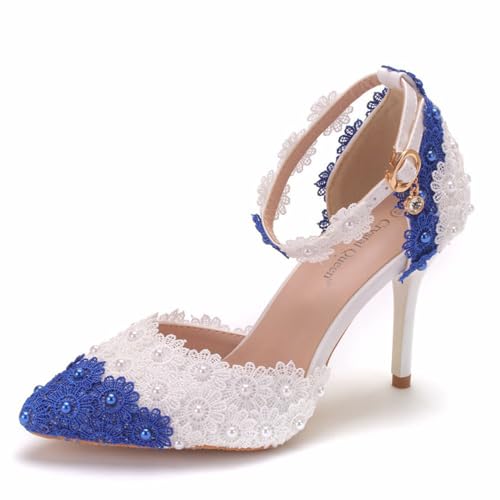 FamMe Geschlossene Zehenpartie mit Knöchelriemen und Farbblock-Pumps für Damen, Spitze Zehenpartie, Sandalen mit Absatz, voller Perlen, Stiletto-Absatz, Hochzeitsschuhe für die Braut,Blau,39 FamMe Geschlossene Zehenpartie mit Knöchelriemen und Farbblock-Pumps für Damen, Spitze Zehenpartie, Sandalen mit Absatz, voller Perlen, Stiletto-Absatz, Hochzeitsschuhe für die Braut,Blau,39 von FamMe