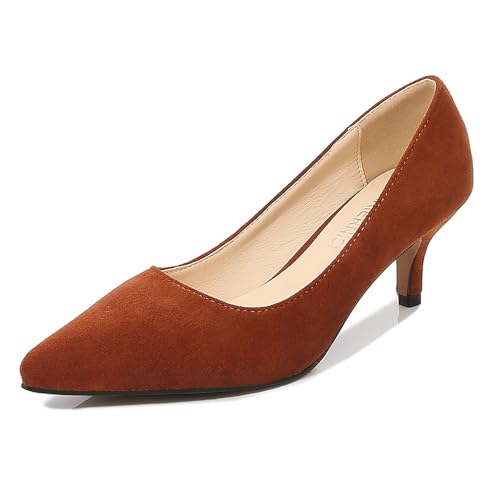 FamMe Klassische Damen-Pumps mit Kitten-Heel-Absatz, Wildleder, niedriger Absatz, spitzer Zehenbereich, Slip-on-Kleiderschuhe, Hochzeit, Arbeit, Büro, Kleid-Pumps,Braun,41 FamMe Klassische Damen-Pumps mit Kitten-Heel-Absatz, Wildleder, niedriger Absatz, spitzer Zehenbereich, Slip-on-Kleiderschuhe, Hochzeit, Arbeit, Büro, Kleid-Pumps,Braun,41 von FamMe