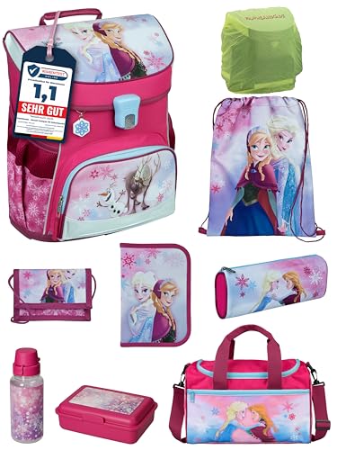 Familando Mädchen Schulranzen 1. Klasse · Scooli Campus Fit Schultasche (9-teiliges Set mit Sporttasche, Disney Eiskönigin Frozen Rosa) von Familando