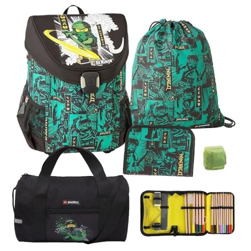 Familando Lego Ninjago Schulranzen Set 5tlg. Easy School Bag Green mit Federmappe gefüllt, Turnbeutel, Regenschutz und großer Sporttasche Lloyd Spinjitzu Familando Lego Ninjago Schulranzen Set 5tlg. Easy School Bag Green mit Federmappe gefüllt, Turnbeutel, Regenschutz und großer Sporttasche Lloyd Spinjitzu von Familando