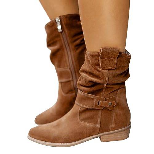 Ankle Boots Damen mit Absatz Leder, Ankle Boots Damen mit Absatz Wildleder Stiefeletten Westernstiefel Elegant Stiefel Cowboystiefel Halbhohe Bequemer Halbhoch Damenstiefel Winterstiefel von Famzuneu