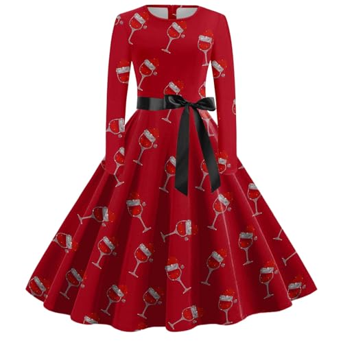 Christmas Dress, Weihnachtskleid Damen Langarm Sexy Cocktaikleid Weihnachten Kleid Swing Elegant Weihnachtskleider Abendkleid Große Größen Partykleid A-Linie Christmas Dress von Famzuneu