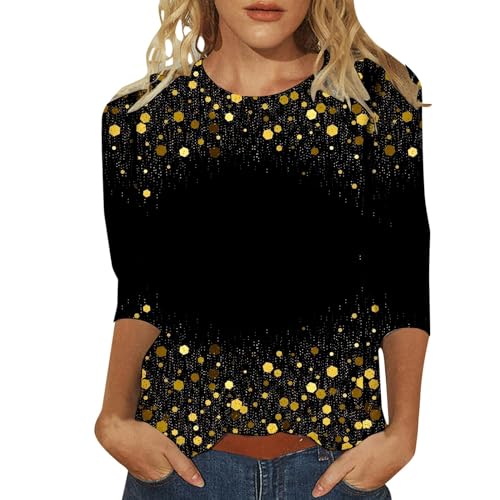 Cord Hemd Damen, Glitzer Bedruckt Oberteile Damen 3/4 arm Pailletten Drucken Shirt Festlich Elegant Große Größen Blusen Silvester Outfit Rundhals Pullover Party Festliche Top von Famzuneu