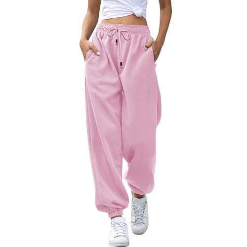 Damen Hose, Jogginghose Damen Baggy High Waist Sportshose Lang Weites Bein Trainingshose Locker Sweatpants Fitness Sport Yoga Hosen Laufhosen Freizeithose Frauen Sweathose mit Taschen von Famzuneu