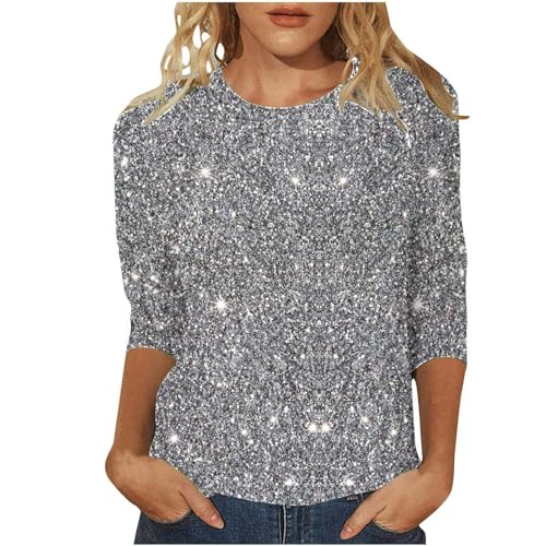 Festliche blusen Damen, Glitzer Bedruckt Oberteile Damen 3/4 arm Pailletten Drucken Shirt Festlich Elegant Große Größen Blusen Silvester Outfit Rundhals Pullover Party Festliche Top Festliche blusen Damen, Glitzer Bedruckt Oberteile Damen 3/4 arm Pailletten Drucken Shirt Festlich Elegant Große Größen Blusen Silvester Outfit Rundhals Pullover Party Festliche Top von Famzuneu