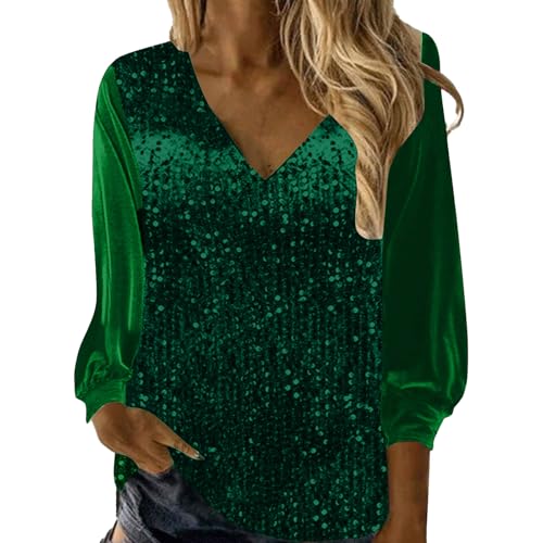 Glitzer Oberteil Damen blau, Pailletten Oberteil Damen Langarm Samt Glitzerbluse Festliche Party Glitzer Blusen Elegant Sexy Silvester Outfit Pullover Modern Casual Shirt mit Glitzer Große Größen von Famzuneu