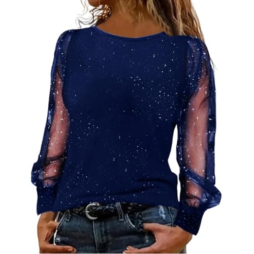 Glitzer Oberteile Damen 46, Glitzer Oberteile Damen Party Langarm Festliche Pailletten Shirt Schwarz Elegant Sexy Bluse Silvester Outfit Modern Pullover Große Größen Herbst Winter von Famzuneu