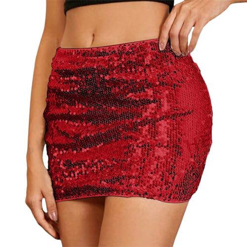 Glitzer Pailletten Rock rot, 2025 Pailettenrock für Damen Pailletten Glitzer Rock Kurz Silber Gold Sexy Midi Skirt Hüftrock mit Elastische Taille Glitzerrock für Party Rave Outfit Rot XXL Glitzer Pailletten Rock rot, 2025 Pailettenrock für Damen Pailletten Glitzer Rock Kurz Silber Gold Sexy Midi Skirt Hüftrock mit Elastische Taille Glitzerrock für Party Rave Outfit Rot XXL von Famzuneu