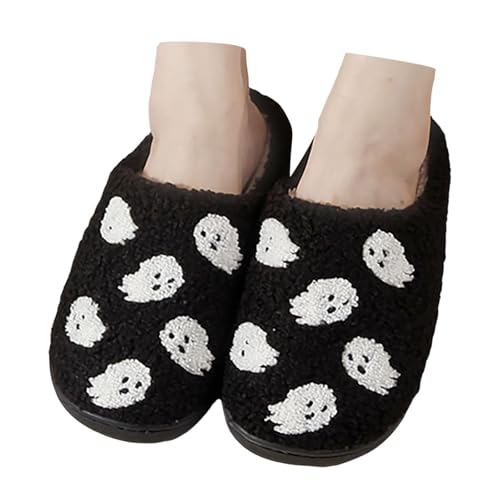 Halloween Damen-Hausschuhe Pantoffeln Drinnen und Draussen Fleece-Futter Hausschuhe Filzpantoffeln Herren Kunstwolle Warme Slippers Hausschlappen Baumwolle Niedliche Cartoon Hausschuh aus Memory Foam von Famzuneu