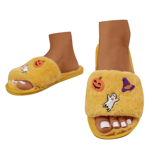 Halloween Damen-Hausschuhe Pantoffeln Flauschige Baumwolle Filzpantoffeln Teenager Mädchen aus Memory Foam rutschfest Slippers Hausschuh Warme Plüsch Hausschlappen Bequeme Hausschuhe von Famzuneu