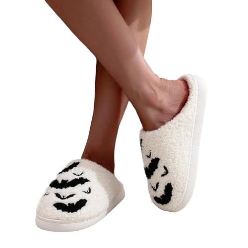 Halloween Hausschuhe Damen Filz Niedliche Cartoon Fleece-Futter Pantoffeln Damen-Hausschuhe Herren Winter Weiche Hausschlappen rutschfest Bequeme Filzpantoffeln Slippers Baumwolle Hausschuh von Famzuneu