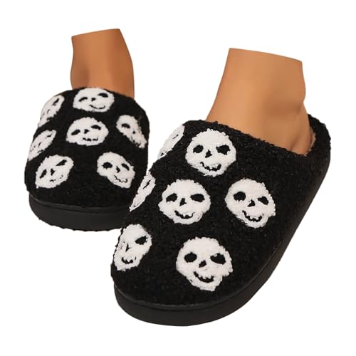 Halloween Hausschuhe Damen Winter Pantoffeln Leichte Bequeme Filzpantoffeln Hausschlappen Unisex rutschfest Kunstwolle Slippers Flauschige Drinnen und Draussen Hausschuh Damen-Hausschuhe von Famzuneu