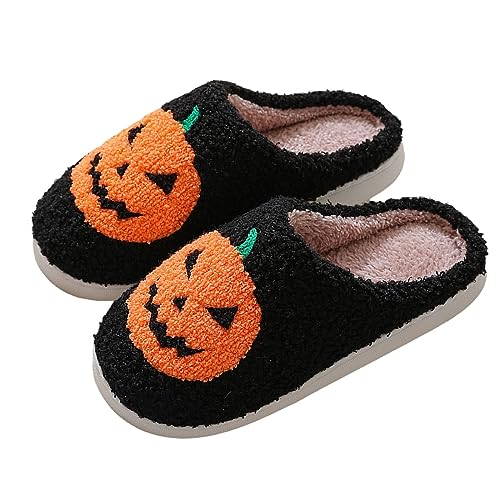 Halloween Pantoffeln Damen Plüsch Baumwolle Warme Slippers Damen-Hausschuhe Frauen rutschfest Bequeme Hausschuhe Filz aus Memory Foam Filzpantoffeln Hausschlappen Leichte Hausschuh von Famzuneu