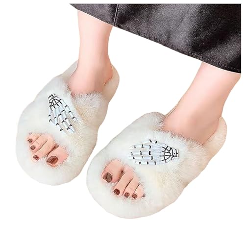 Halloween Pantoffeln Damen Plüsch Weiche Bequeme Filzpantoffeln Hausschlappen Frauen Drinnen und Draussen Filz Hausschuhe Damen-Hausschuhe rutschfest Kunstwolle Slippers Winter Hausschuh von Famzuneu