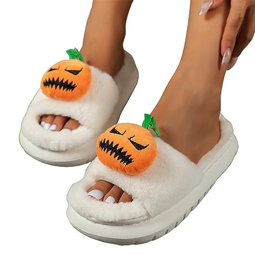 Halloween Pantoffeln Damen mit Fussbett Warme Drinnen und Draussen Hausschuhe Slippers Herren Kunstwolle Flauschige Hausschlappen Filzpantoffeln Filz Bequeme Hausschuh rutschfest Damen-Hausschuhe von Famzuneu