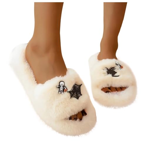 Halloween Pantoffeln Damen mit Fussbett Warme Weiche Hausschuh Slippers Teenager Mädchen Niedliche Cartoon Filz Hausschuhe Flauschige rutschfest Hausschlappen Filzpantoffeln Bequeme Damen-Hausschuhe von Famzuneu