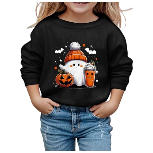 Halloween Pullover Kinder mädchen, Halloween Sweatshirt Jungen Mädchen Kürbisse und Geister Drucken Langarm Rundhals Ohne Kapuze Pullover Karneval Festival Festlich Kostüm Kinder Streetwear Kleidung von Famzuneu