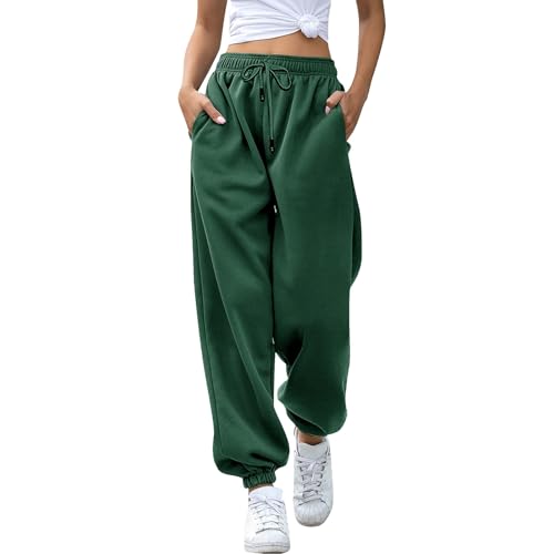 Haremshose Damen, Jogginghose Damen Baggy High Waist Sportshose Lang Weites Bein Trainingshose Locker Sweatpants Fitness Sport Yoga Hosen Laufhosen Freizeithose Frauen Sweathose mit Taschen von Famzuneu