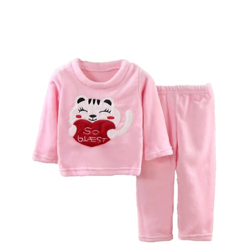 Kinder Schlafanzug mädchen 110, Winter Schlafanzug Kinder Jungen Mädchen Fleece Pyjama Set Lang Schlafanzüge Warme Kleinkind Langarm Hausanzug Flauschig Nachtwäsche Pjs Flanell Oberteile und Hosen von Famzuneu