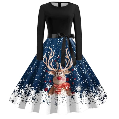 Kleid Damen Weihnachten, Kleid Weihnachten Damen Grün Swing Abendkleid Cocktaikleid Lustig Große Größen Weihnachtskleid A-Linie Langarm Partykleid Christmas Dress Vintage Weihnachtskleider von Famzuneu