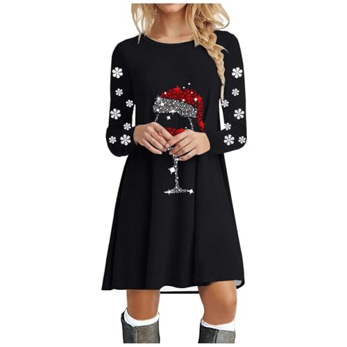 Mein warenkorb anzeigen, Kleid Weihnachten Damen Sexy Elegant Weihnachtskleider Abendkleid Langarm Lustig Weihnachtskleid Cocktaikleid Swing Grün Partykleid Rot Christmas Dress von Famzuneu